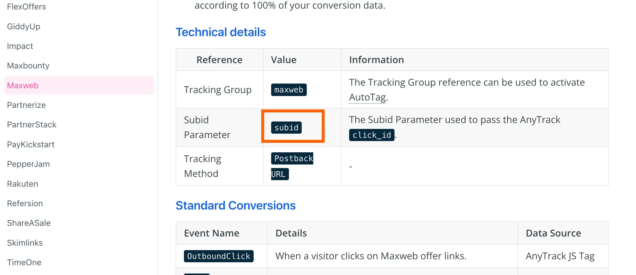 AnyTrack documentation screenshot