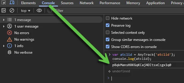 The click id shows in the Console in the Developer Tools