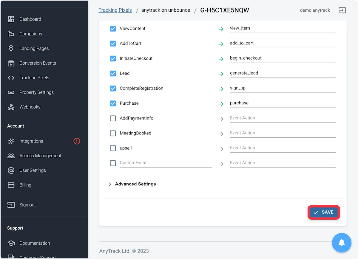 AnyTrack documentation screenshot