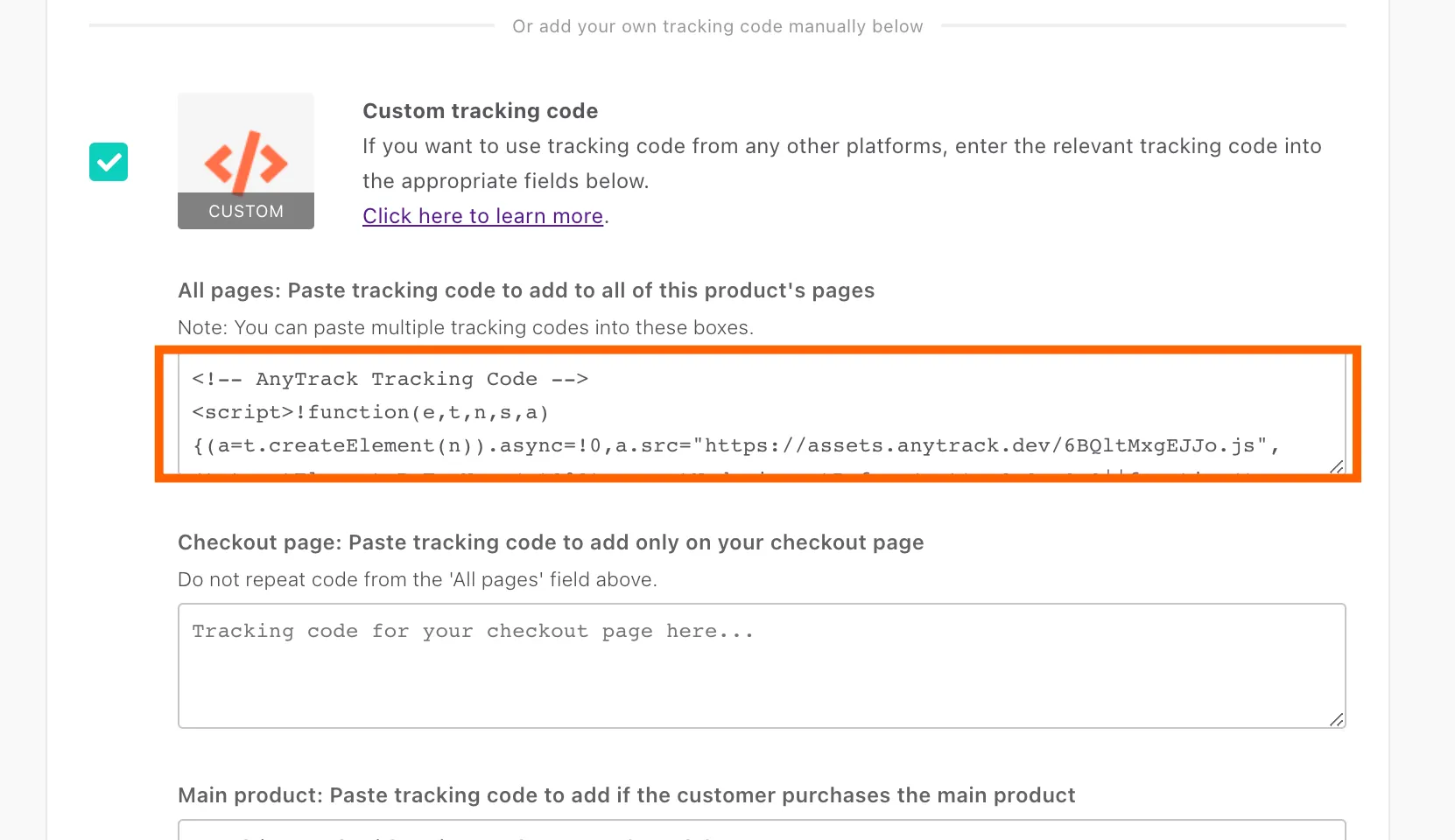 AnyTrack documentation screenshot