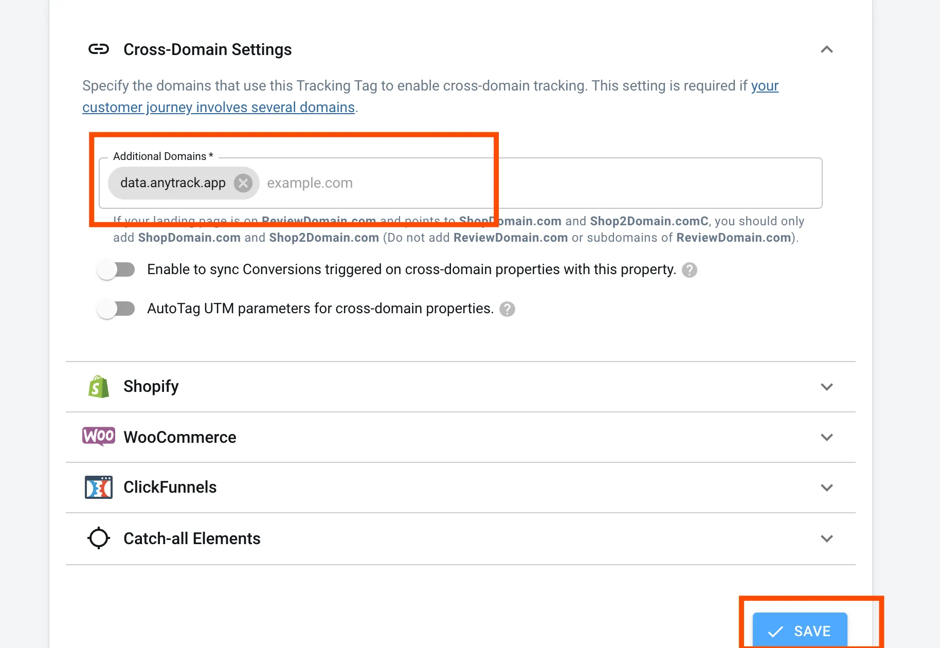 cross domain settings