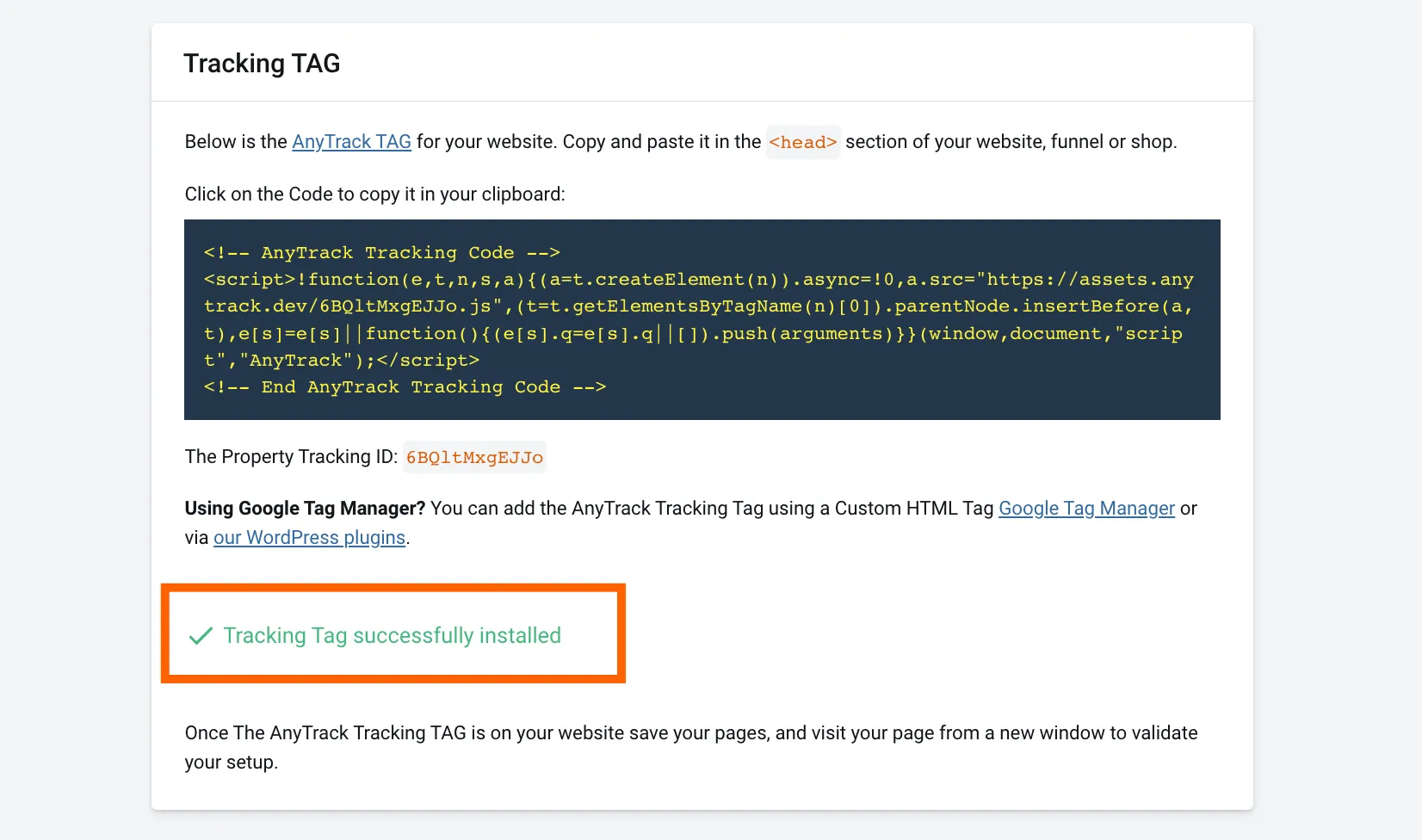 AnyTrack documentation screenshot
