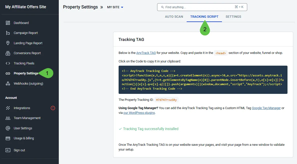 AnyTrack documentation screenshot