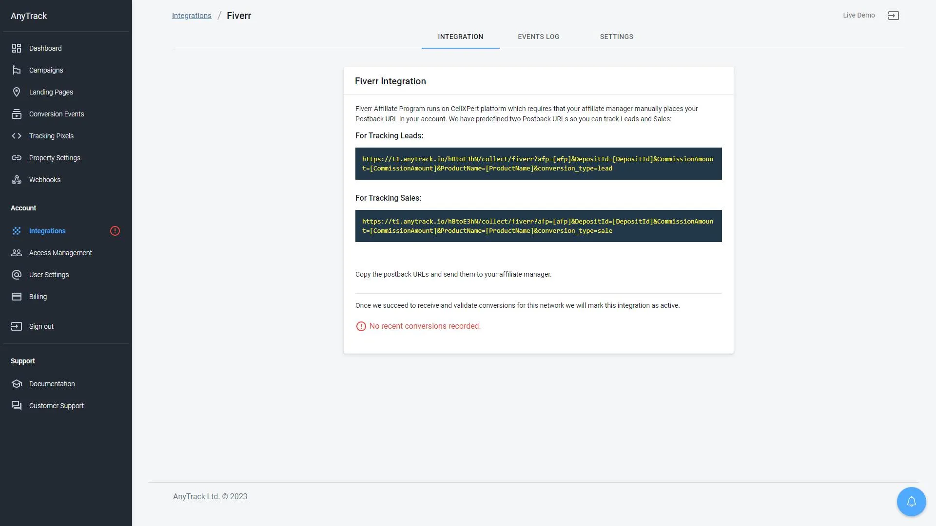 AnyTrack documentation screenshot