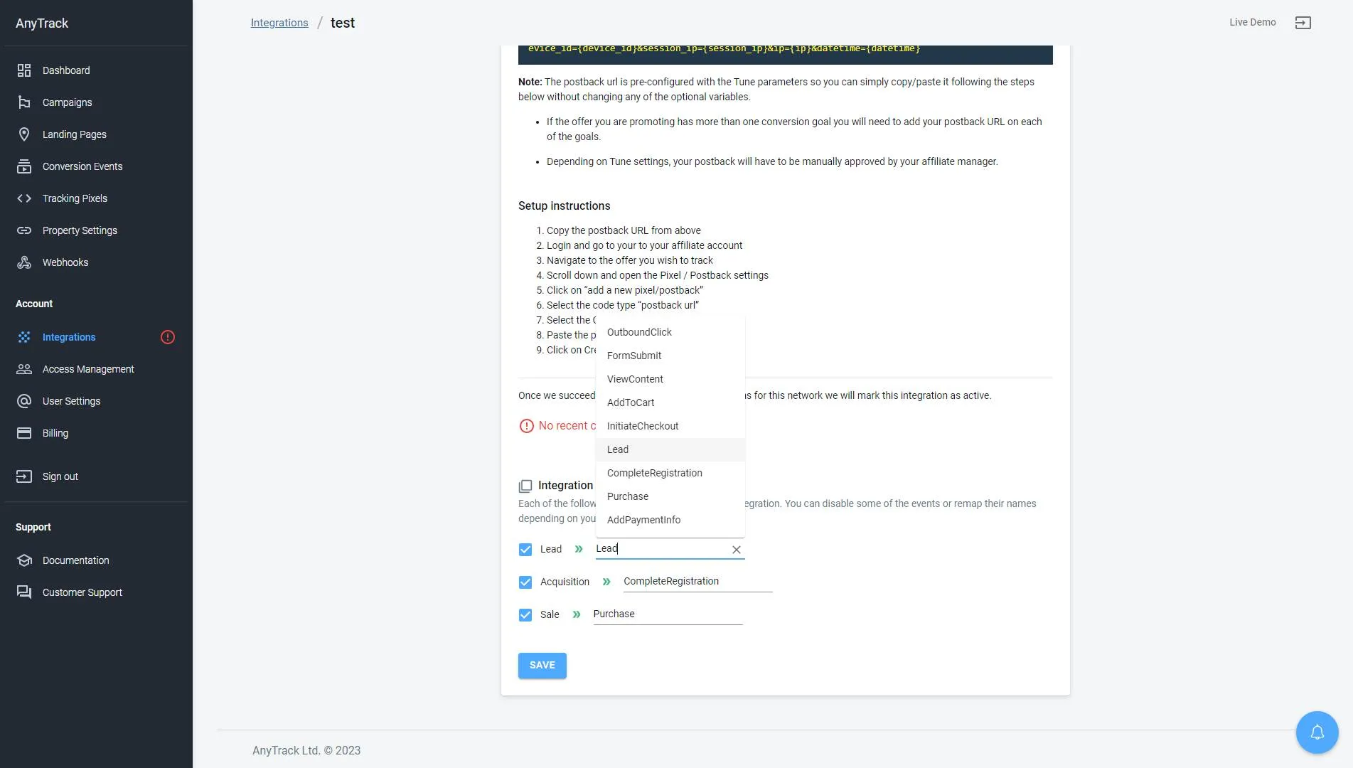 AnyTrack documentation screenshot