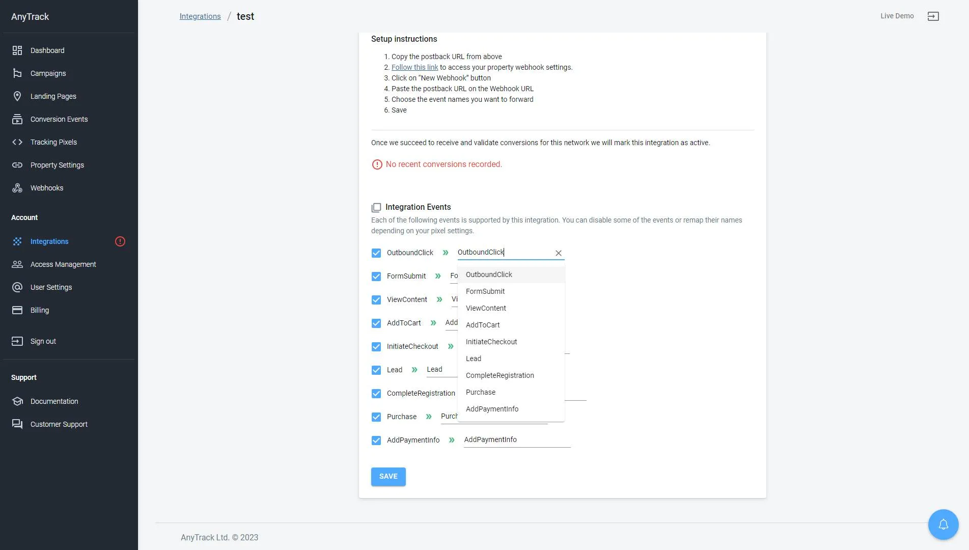 AnyTrack documentation screenshot