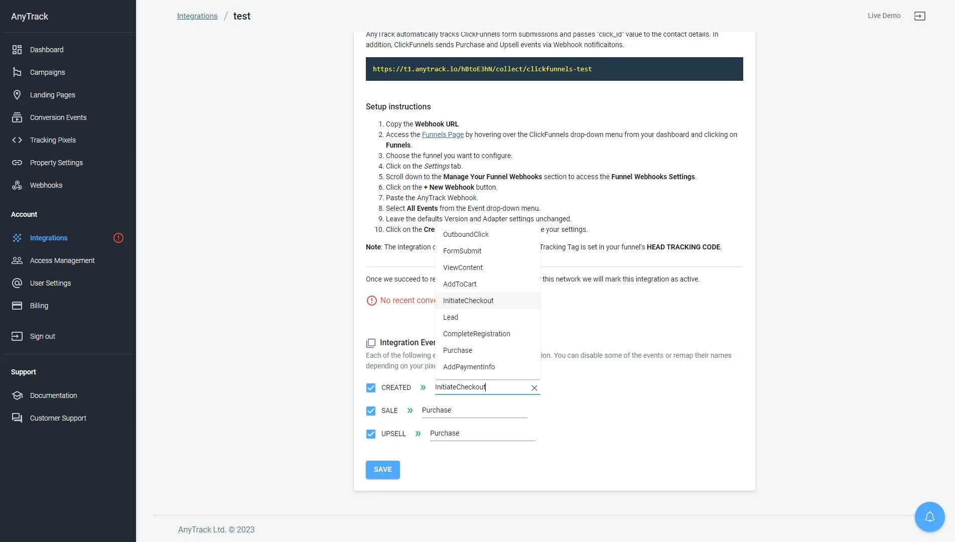 AnyTrack documentation screenshot