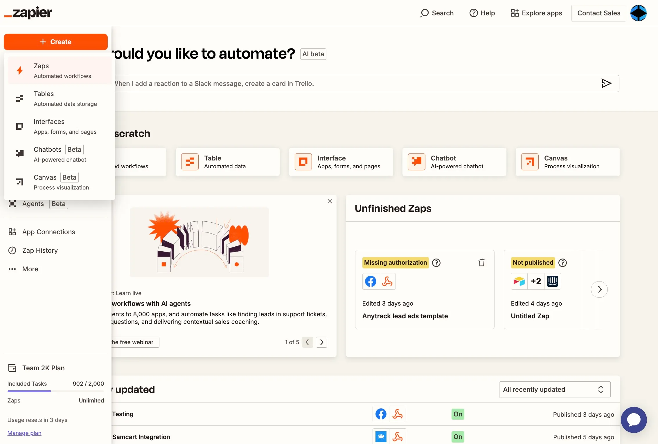 Create a new Zap in the Zapier dashboard