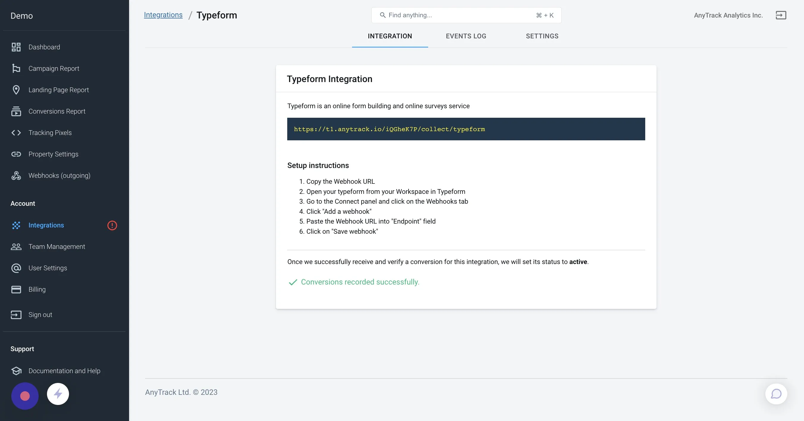 AnyTrack documentation screenshot