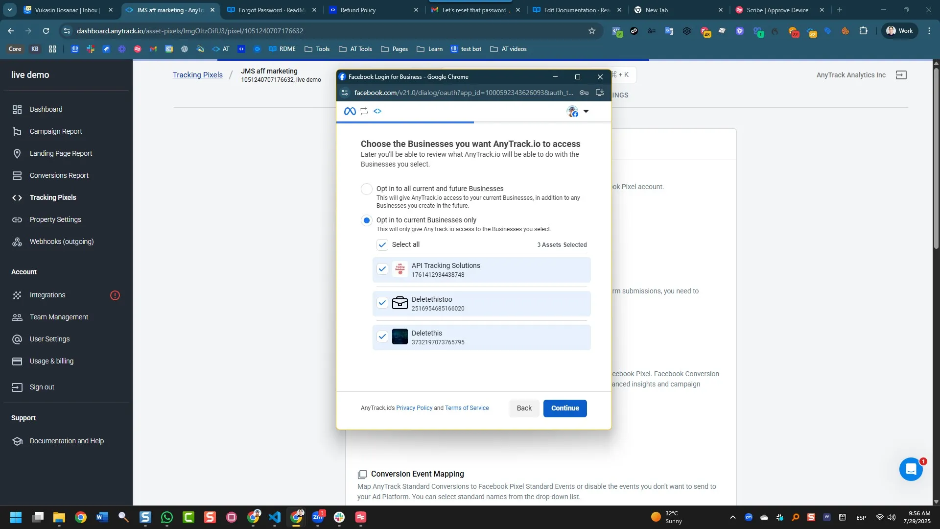 Choose the Facebook Business(es) and continue