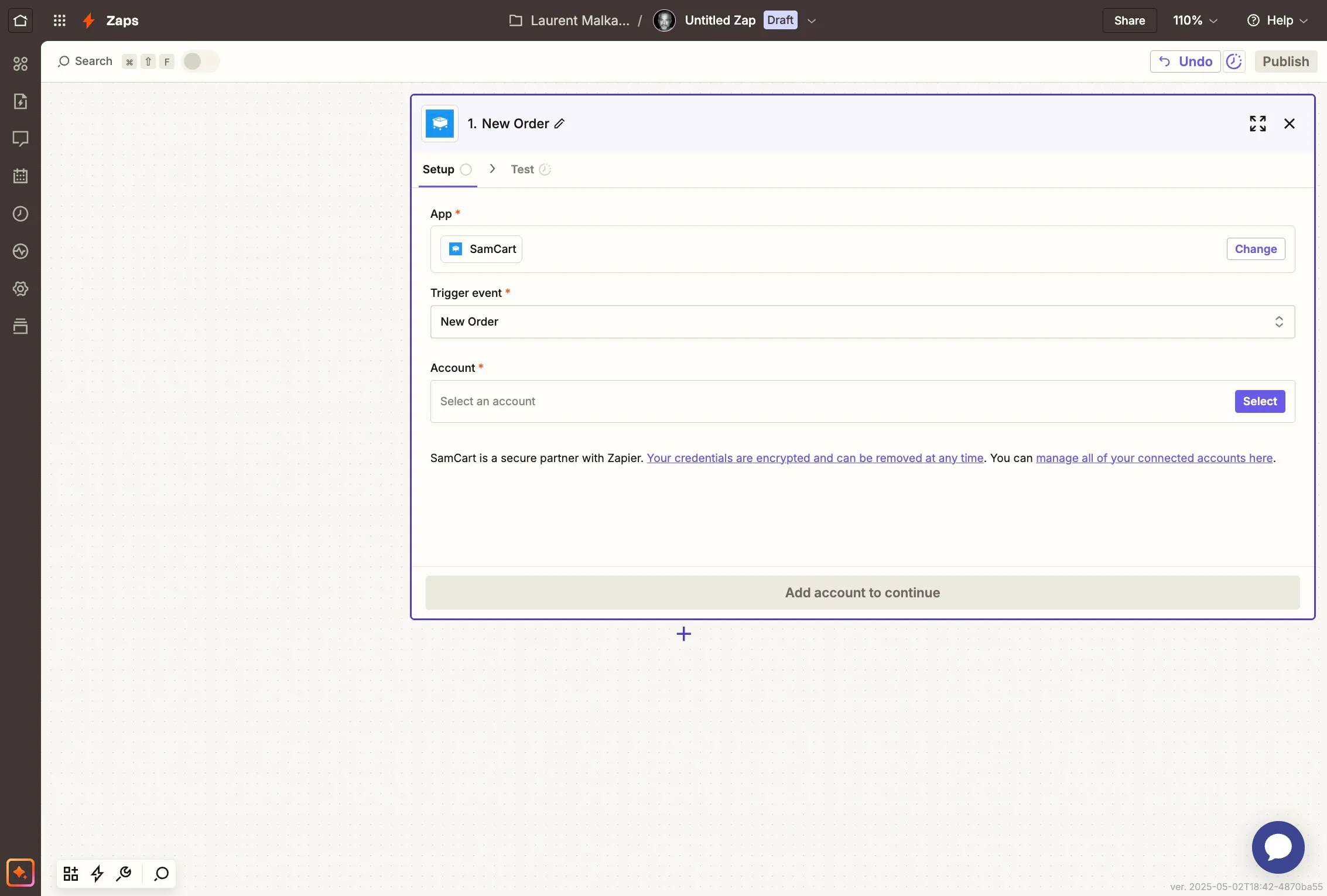 Connecting a SamCart account in Zapier