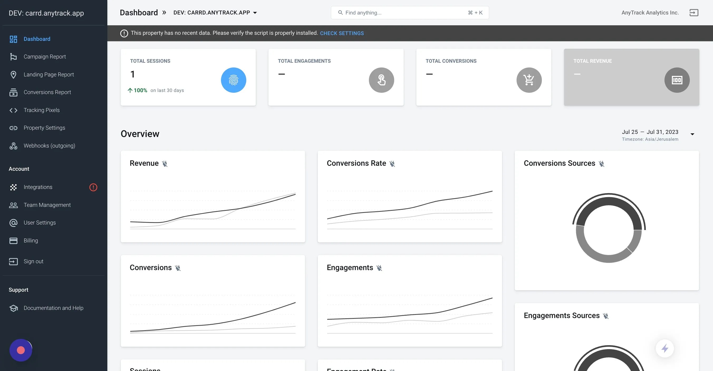 AnyTrack Integration Catalog in the dashboard