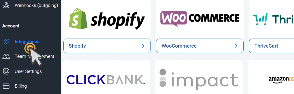 Find the Integration Catalog on the left menu of your AnyTrack dashboard.