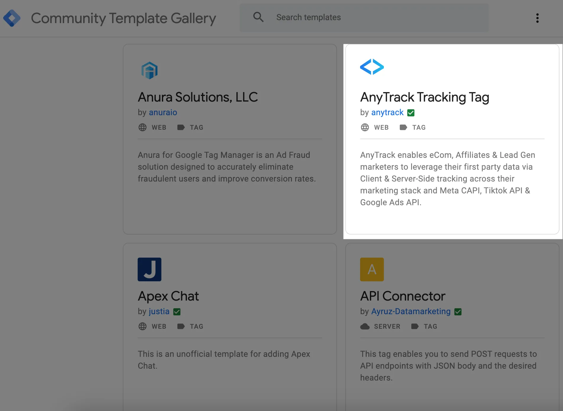 AnyTrack documentation screenshot