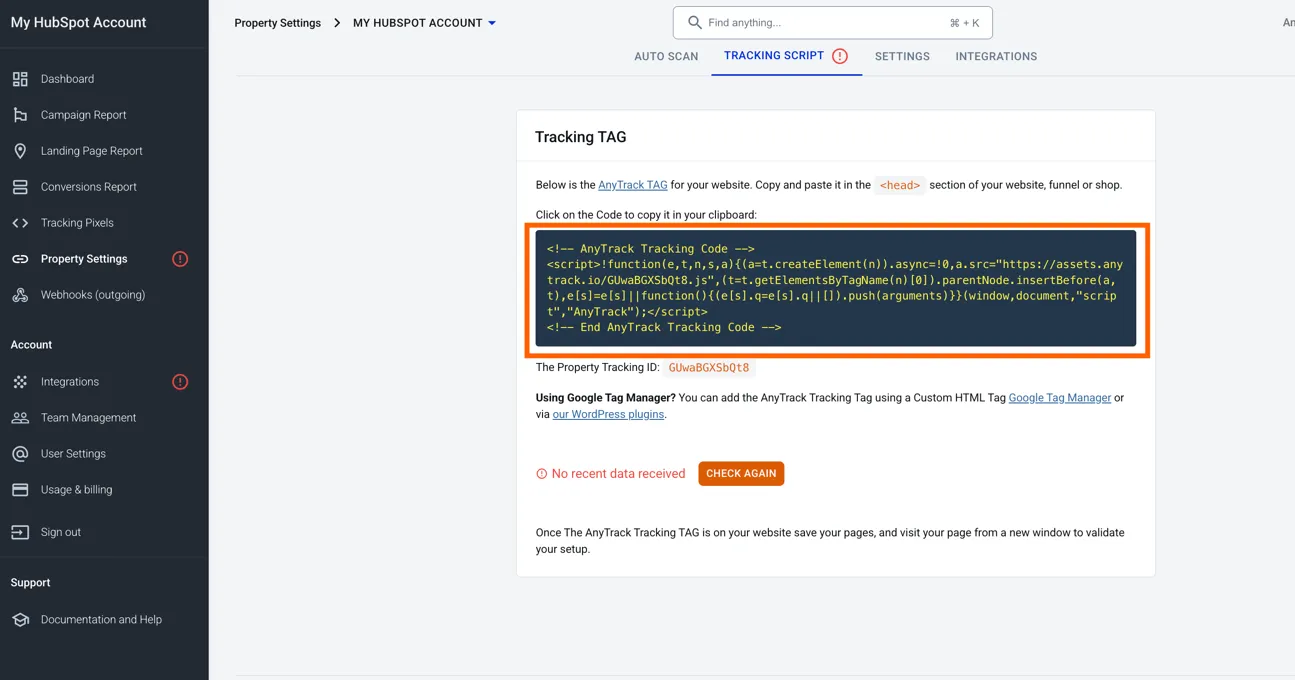 AnyTrack documentation screenshot