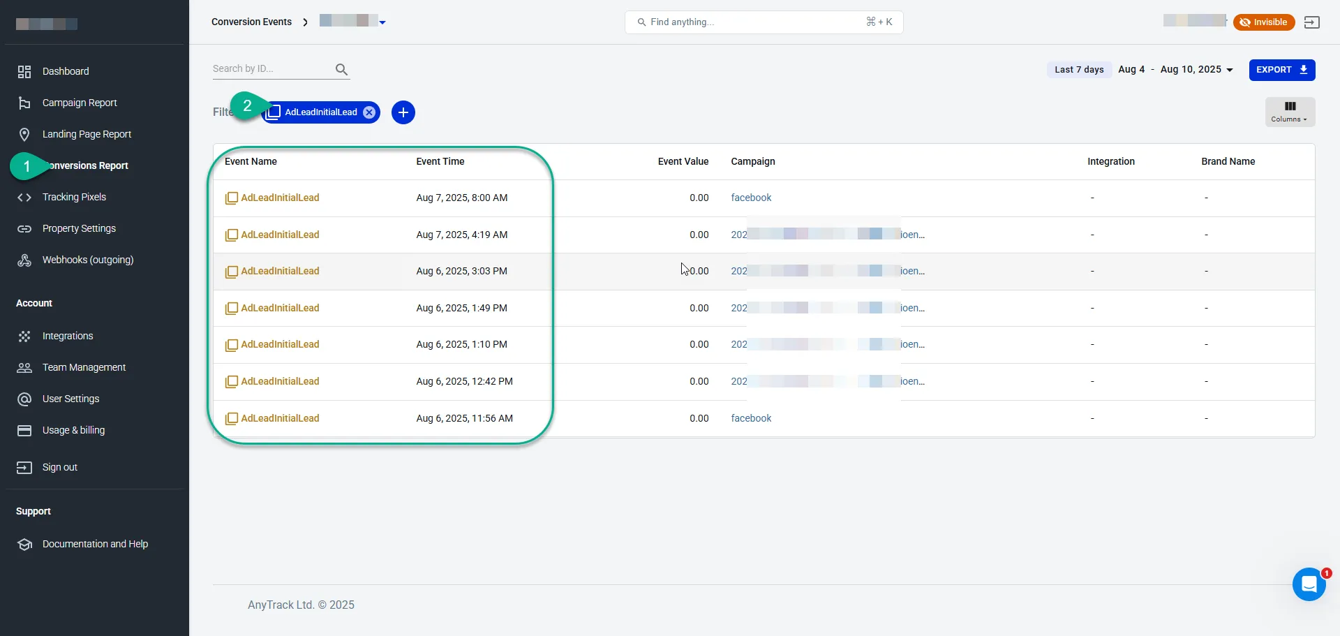 Apply the AdLeadInitialLead event filter on the Conversions Report to see all your Facebook leads.