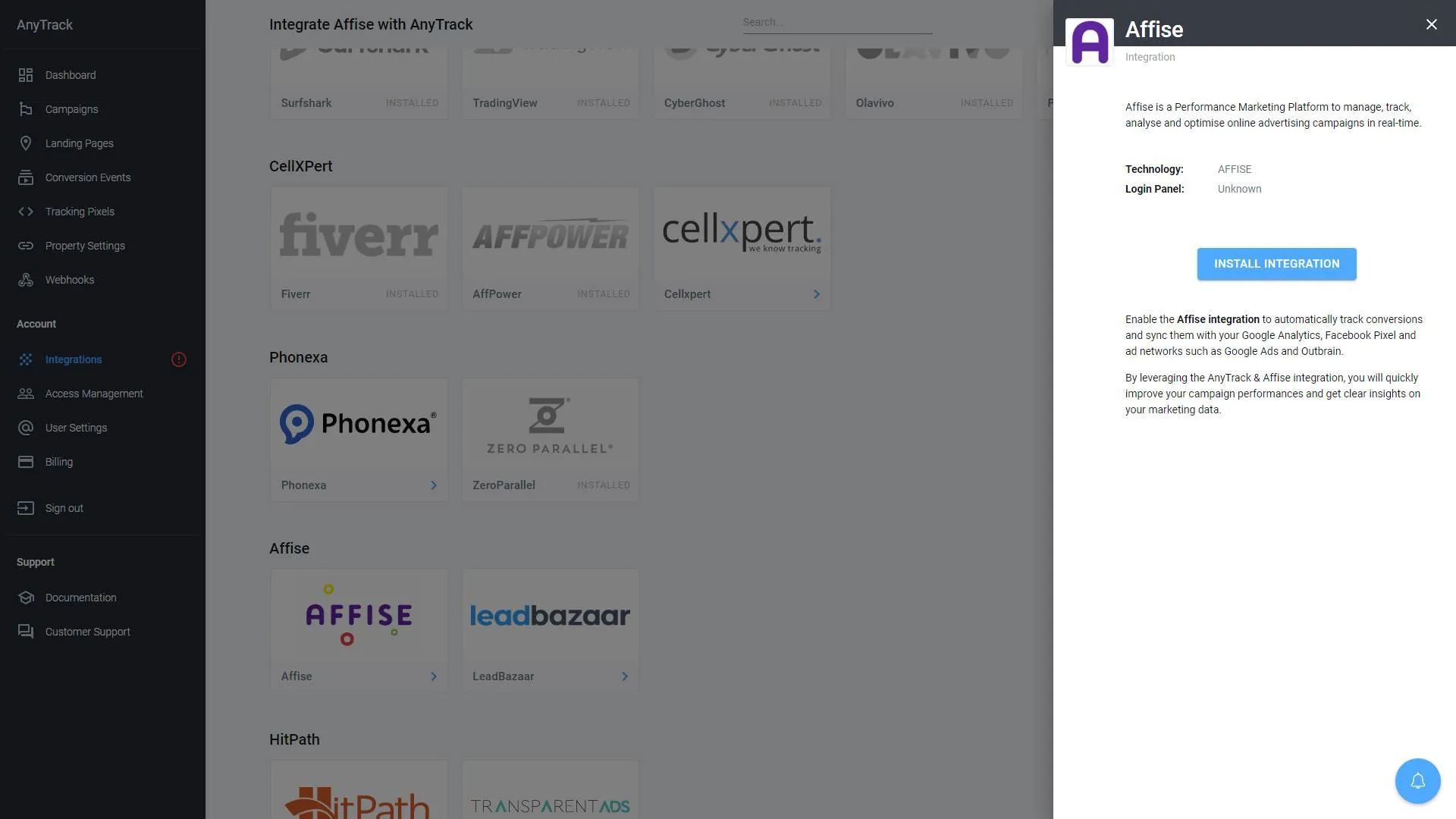 AnyTrack documentation screenshot