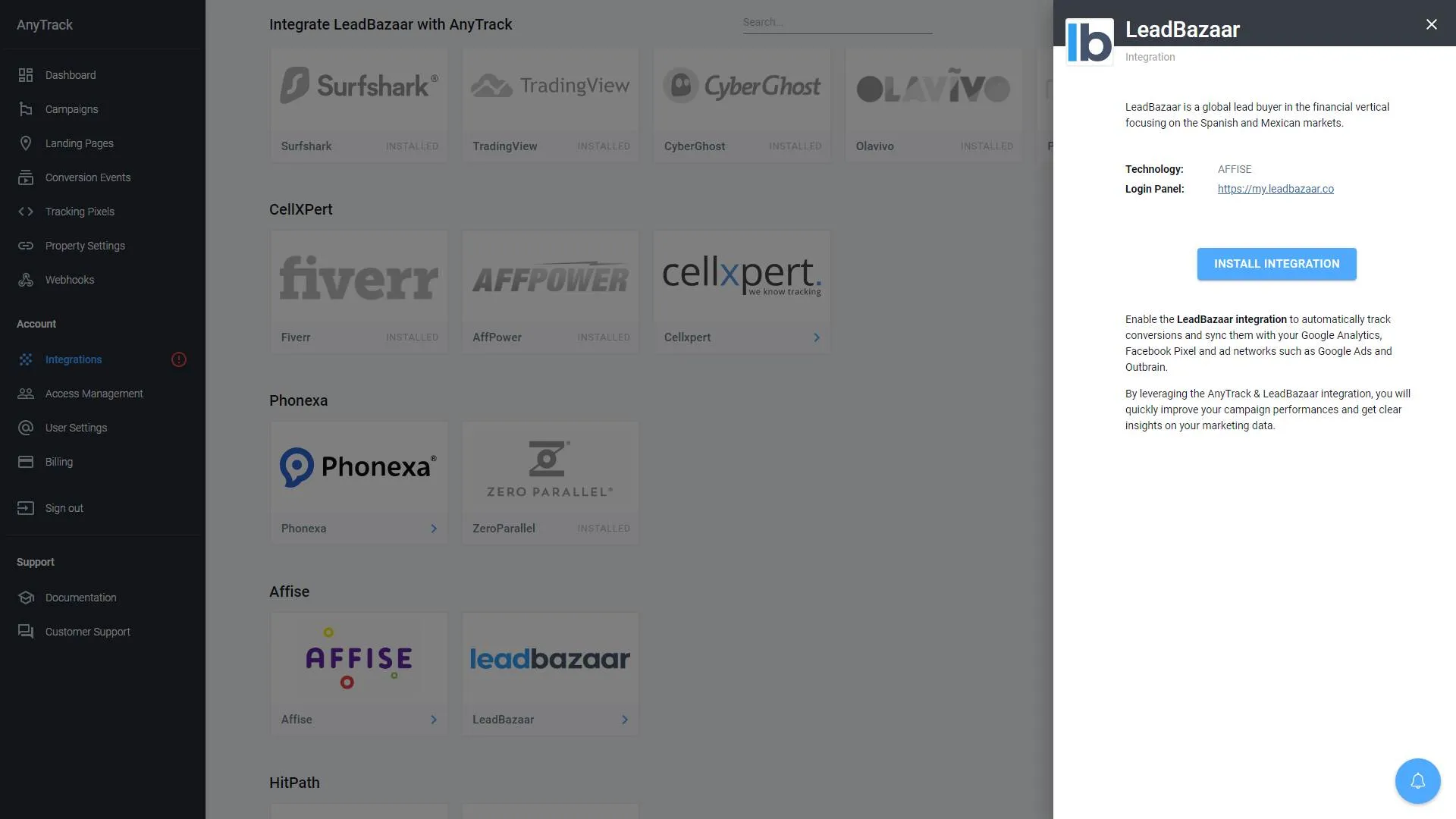 AnyTrack documentation screenshot