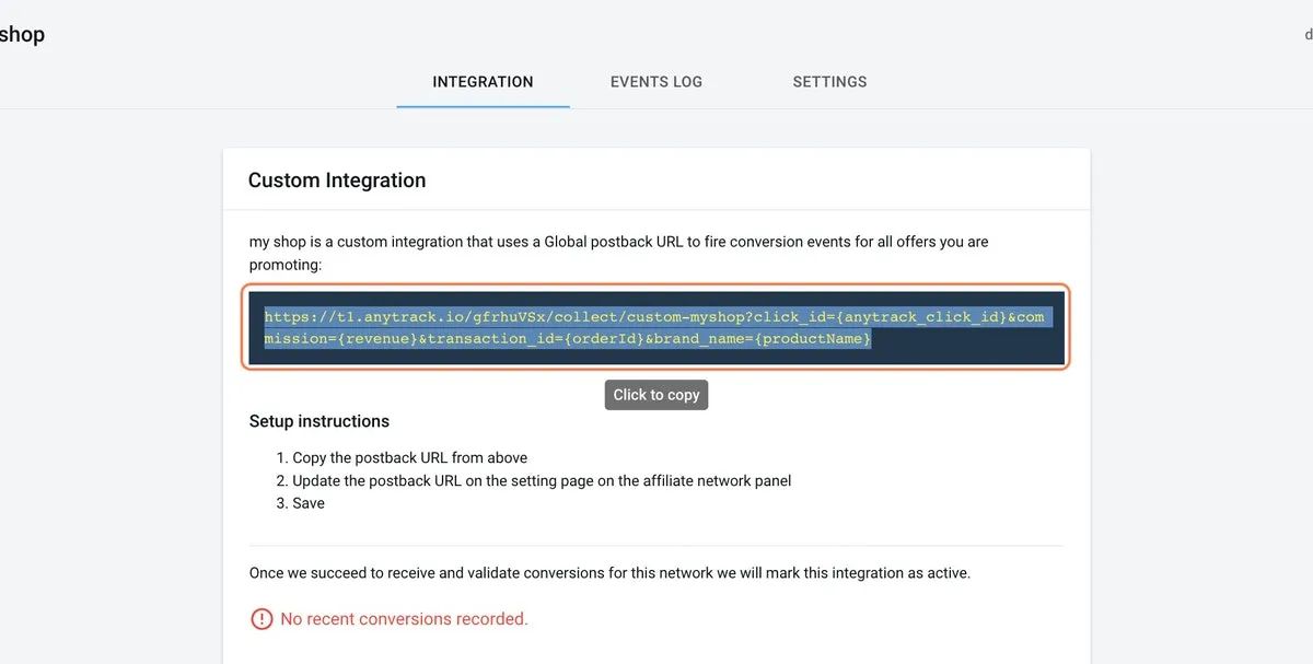Copy your Webhook URL and paste it in your integration