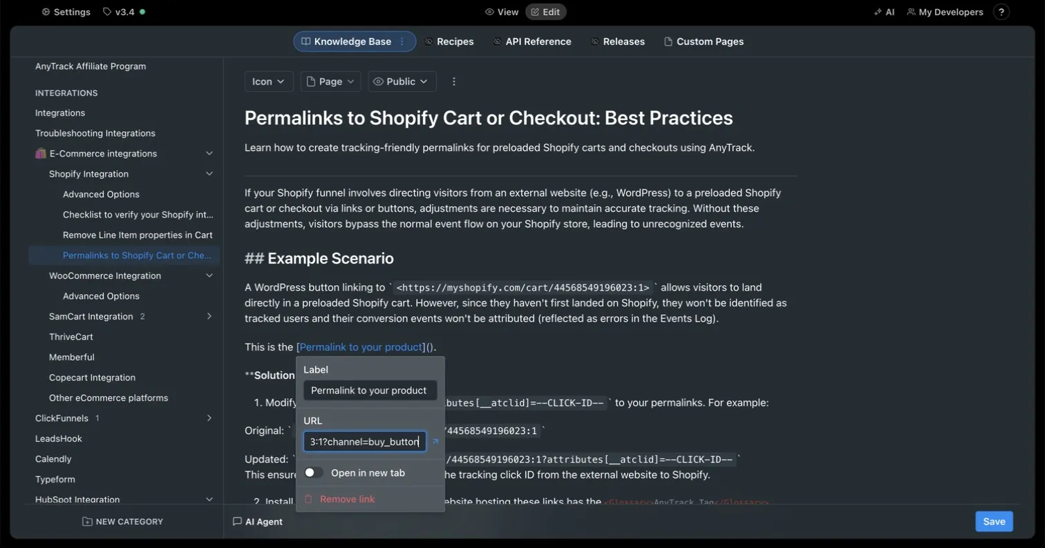 AnyTrack documentation screenshot