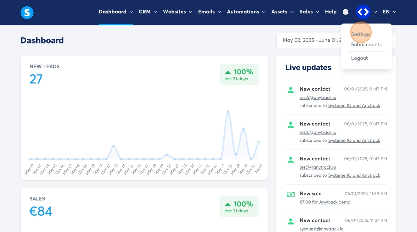 Accessing Systeme.io funnel settings